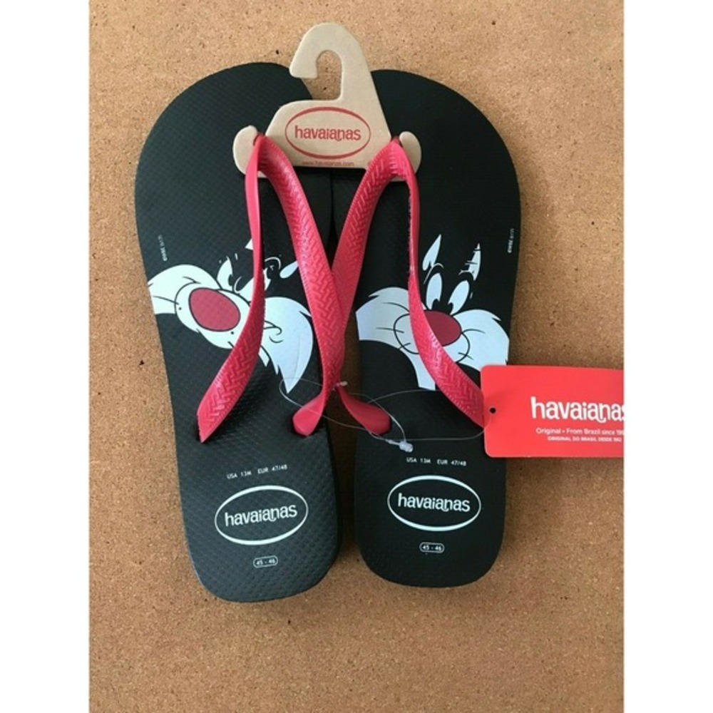 NWT Havaianas Looney Tunes Flip Flops US 13 Sylvester Cat Top‎ Sandals